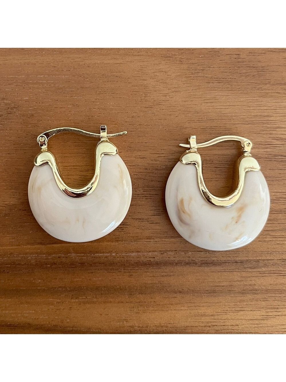 EARRINGS Half Moon Marbled Resin Gold Tone Metal Latch Back Closure Coastal Chic